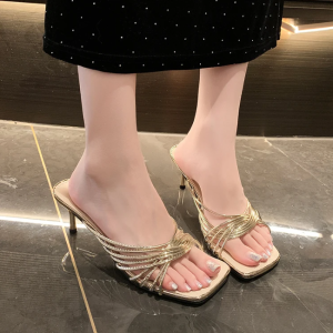 Concise Narrow Band Thin Mules Slide Evening Party High Heels Sandals