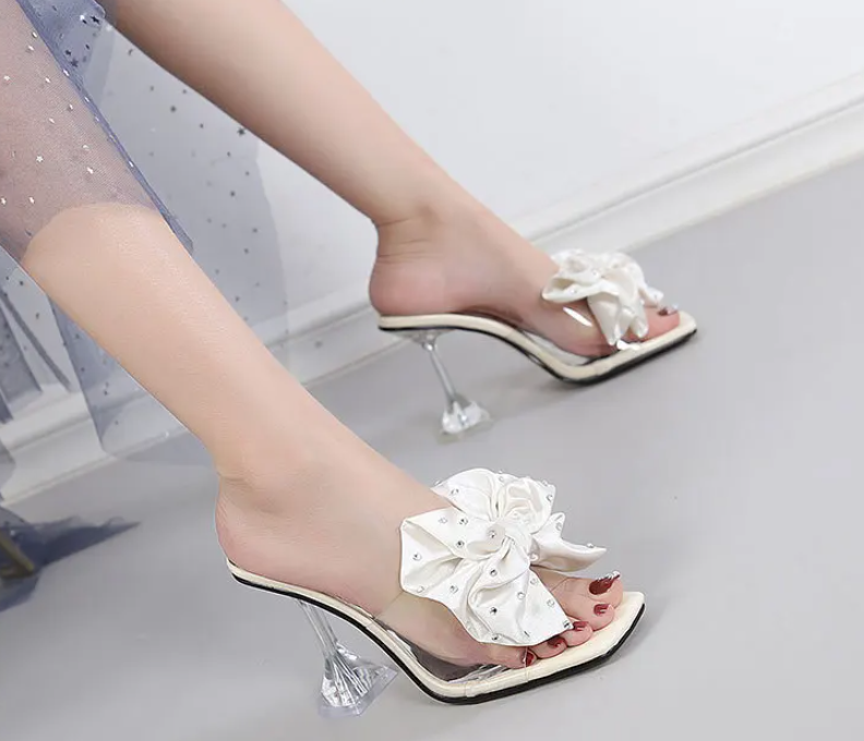 Crystal Bow PVC Transparent Open Toe Pumps High Heels Sandals - Image 9