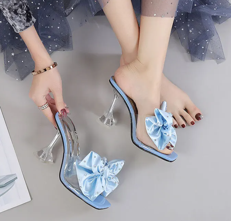Crystal Bow PVC Transparent Open Toe Pumps High Heels Sandals - Image 3