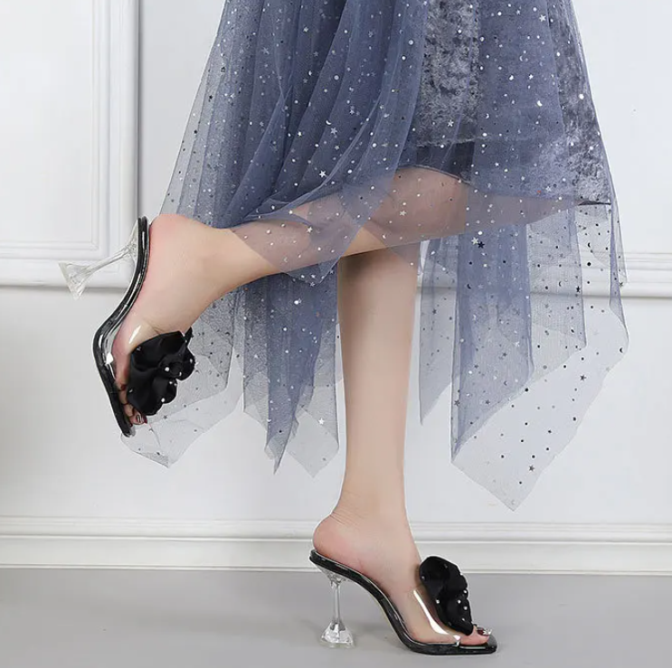 Crystal Bow PVC Transparent Open Toe Pumps High Heels Sandals - Image 7