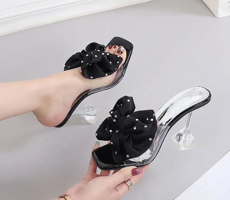 Crystal Bow PVC Transparent Open Toe Pumps High Heels Sandals - Image 4