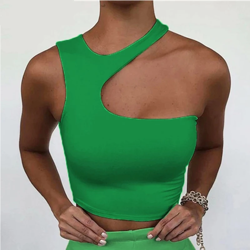 Cut Out Off Shoulder Solid Skinny Sport Tank Irregular Tube Tops