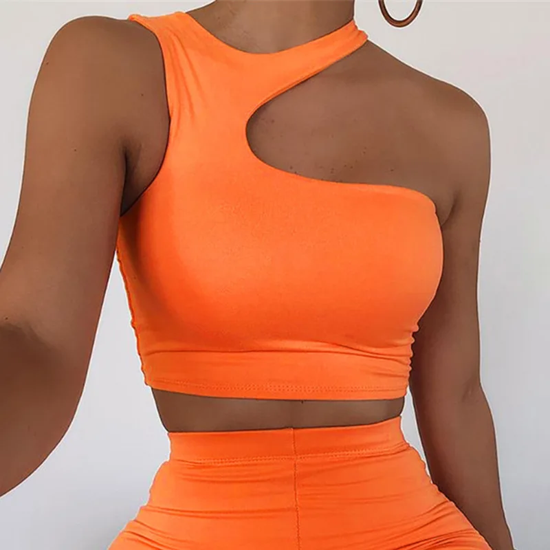 Cut Out Off Shoulder Solid Skinny Sport Tank Irregular Tube Tops - Image 2