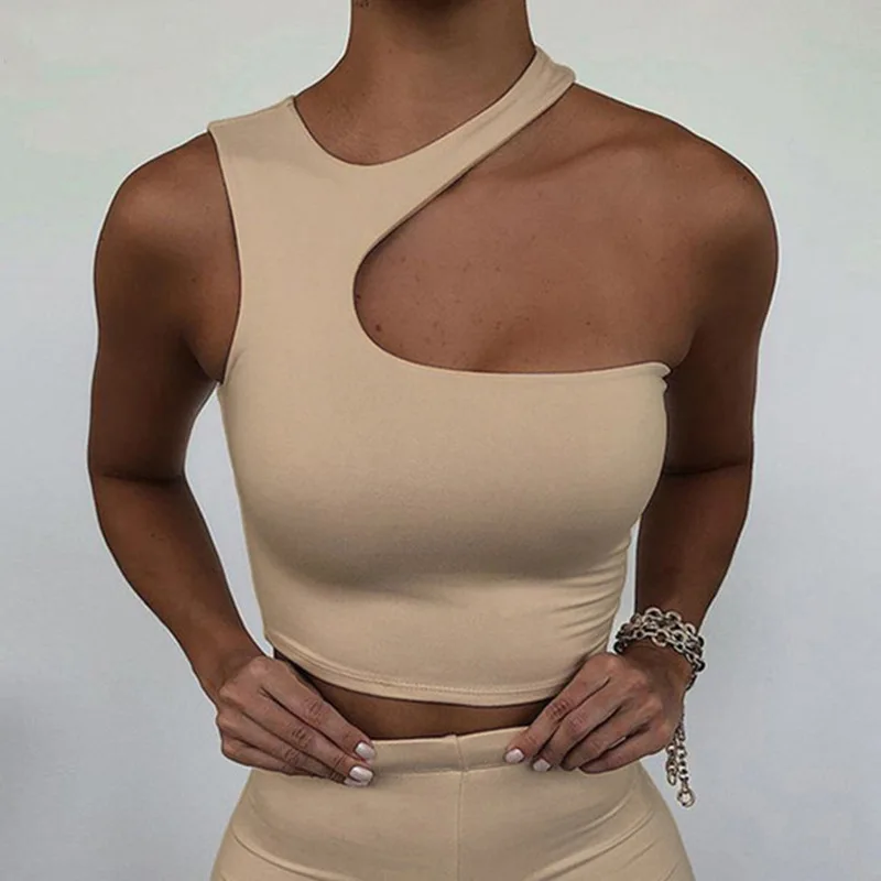 Cut Out Off Shoulder Solid Skinny Sport Tank Irregular Tube Tops - Image 4