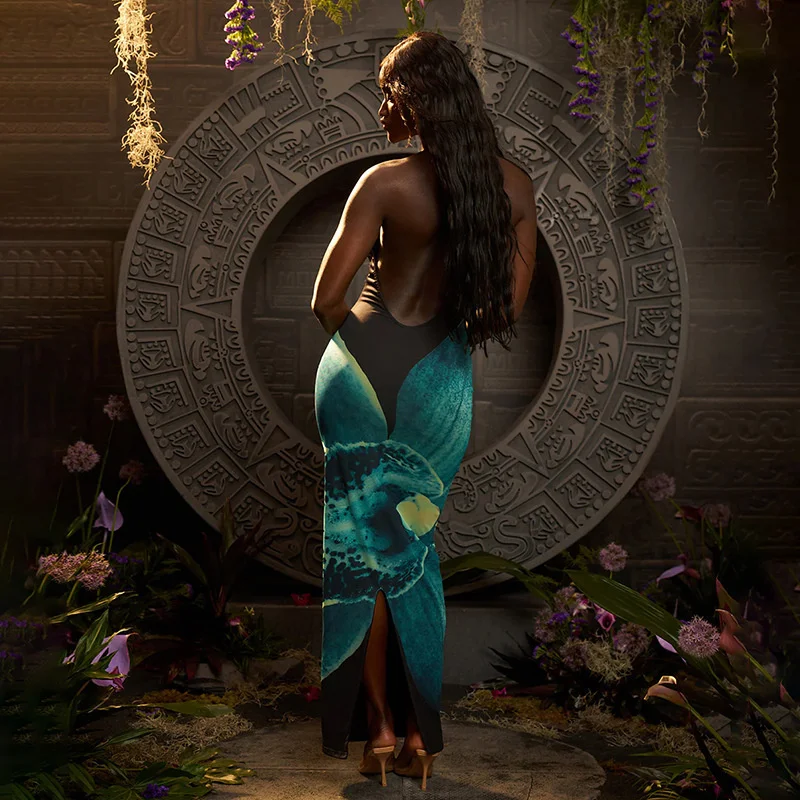 Deep V Neck Halter Print Sleeveless Backless High Waist Club Party Dress - Image 10