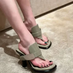 Formal Designer Clip Toe Chunky Flip Flops High Heels Sandals