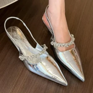 Designer Comfortable Shallow Pointed Toe Slip-on Mid-heel Sandals