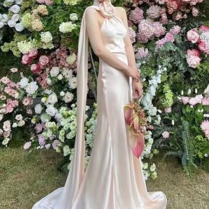 Elegant Artistic Halter Sleeveless Dress Wedding Party Evening Gown