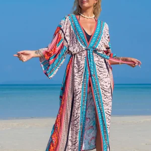 Elegant Beach Style Kimono for Sea Boho Cover up Long Swimsuit