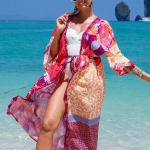 Retro Beach Style Kimono for Sea Boho Cover up Long Swimsuit