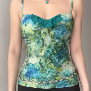 Elegant Chic Floral Flower Print Slight Stretch Blouses Camis Top