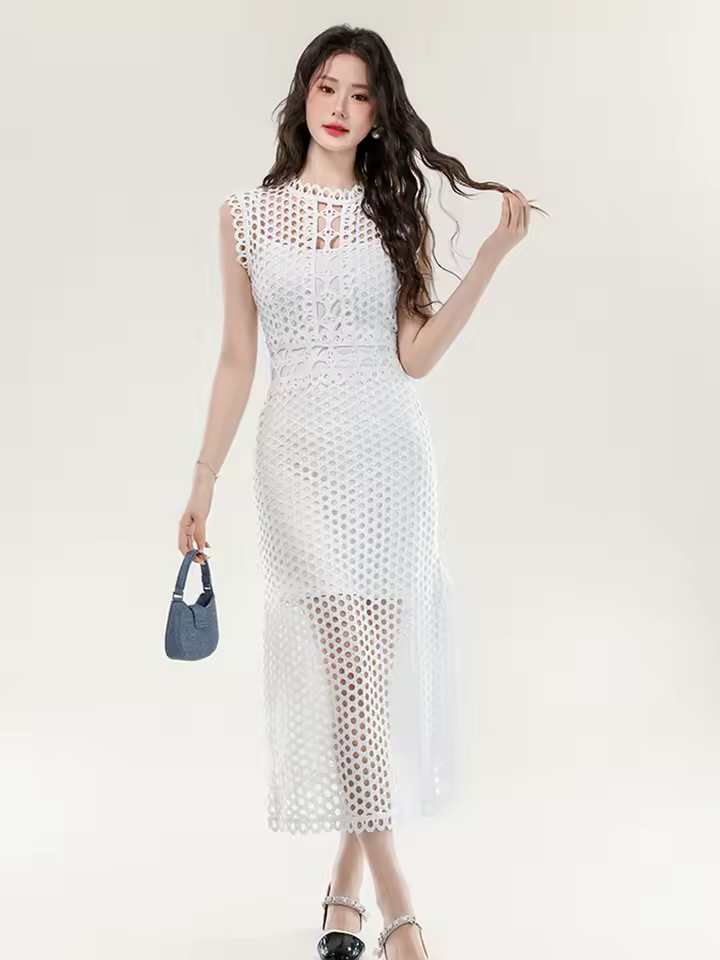 Elegant Chic Hollow Out O-Neck Sleeveless Sling Skinny 2 Piece Set