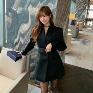Elegant Chic Office Style High End Waist Slight Stretch Slim Blazer