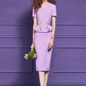 Elegant Chic Short Sleeve Ruffles Patchwork Beading Party Knee Length Dress