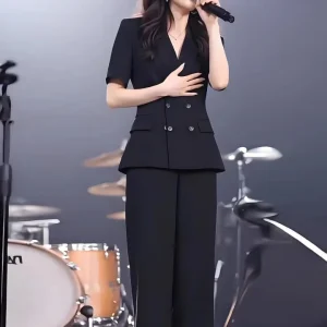 Elegant Double Breasted Blazer Trouser Office Style Two-piece set