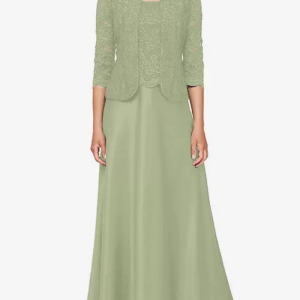 Elegant Fashion Square Neck Long Sleeves A-Line Lace Guest Dresses