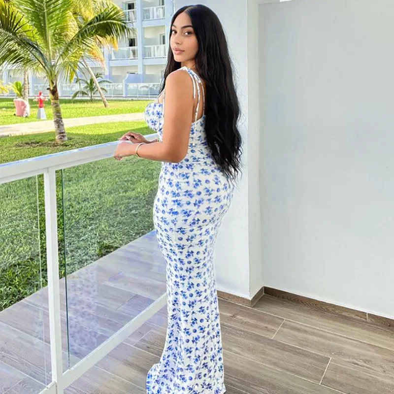 Elegant Floral Beach Vacation Bodycon Streetwear Long Dress - Image 6