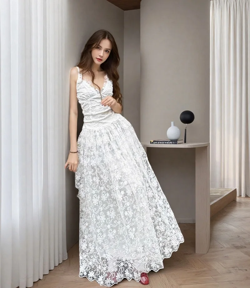 Elegant Floral Lace Up Sheer Cocktail Prom Slip Maxi Dresses - Image 5