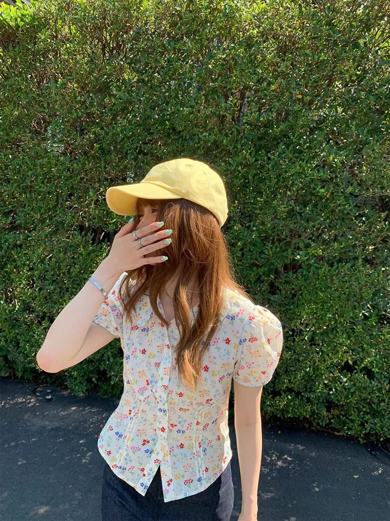 Elegant Floral Sweet Casual Short Sleeve Slim Vintage Retro Tops - Image 3