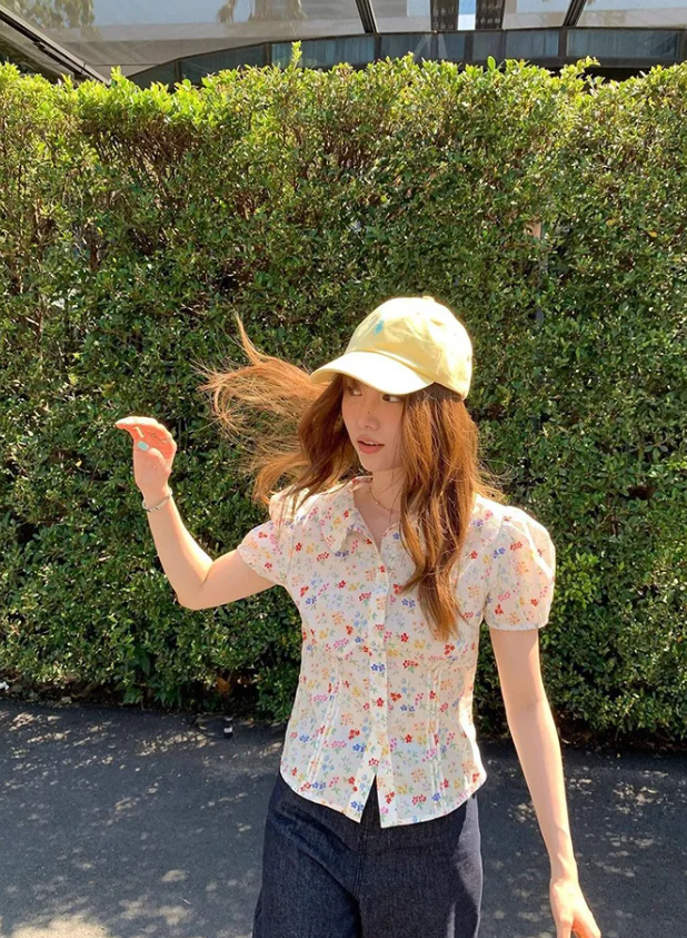 Elegant Floral Sweet Casual Short Sleeve Slim Vintage Retro Tops - Image 4