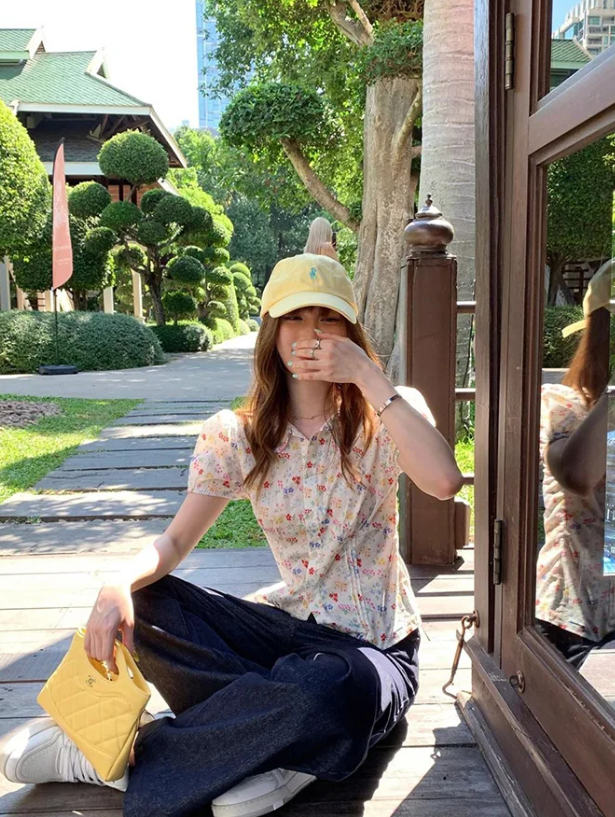 Elegant Floral Sweet Casual Short Sleeve Slim Vintage Retro Tops - Image 6