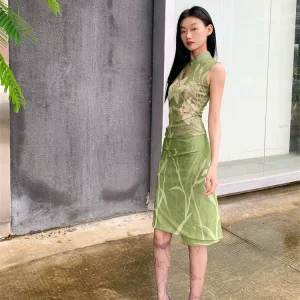 Elegant Floral Vintage Stand Collar Top And Skirt Two Piece Set