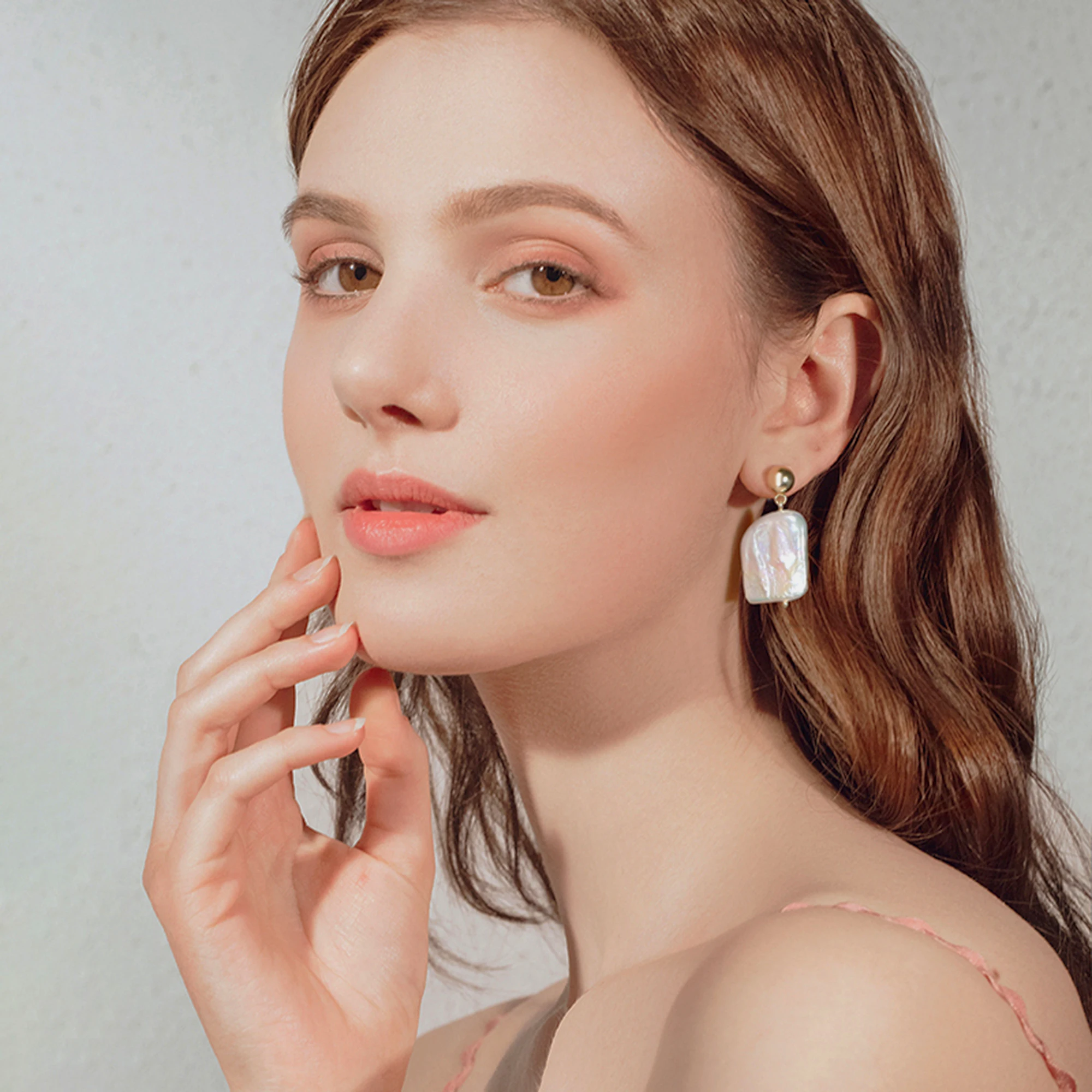 Elegant Geometric 925 Sterling Silver with Irregular Freshwater Pearl Stud Earrings