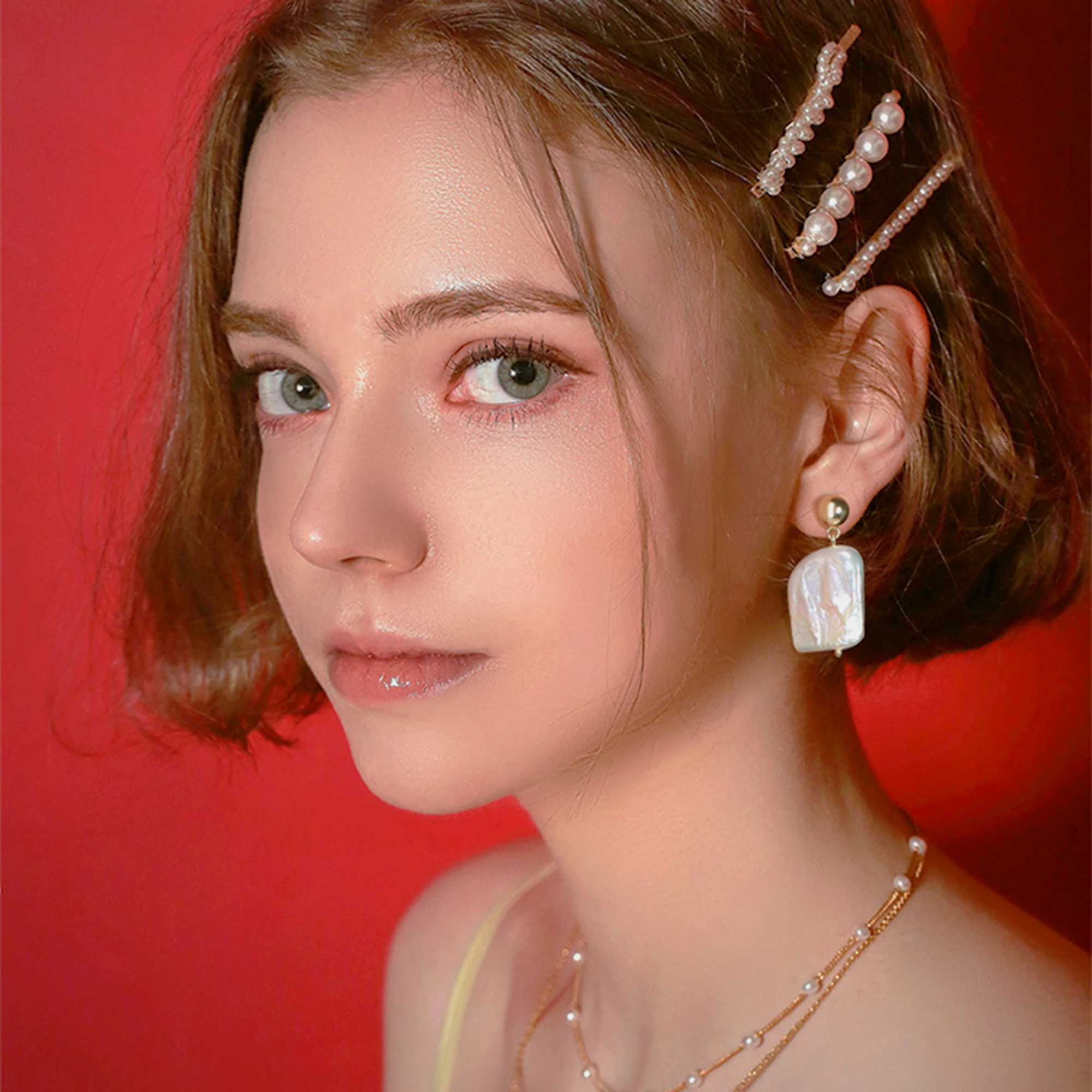 Elegant Geometric 925 Sterling Silver with Irregular Freshwater Pearl Stud Earrings - Image 2