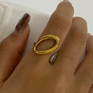 Elegant Geometric Stainless Steel Plated High Quality Charm Stylish Hollow Adjustable Open Ring