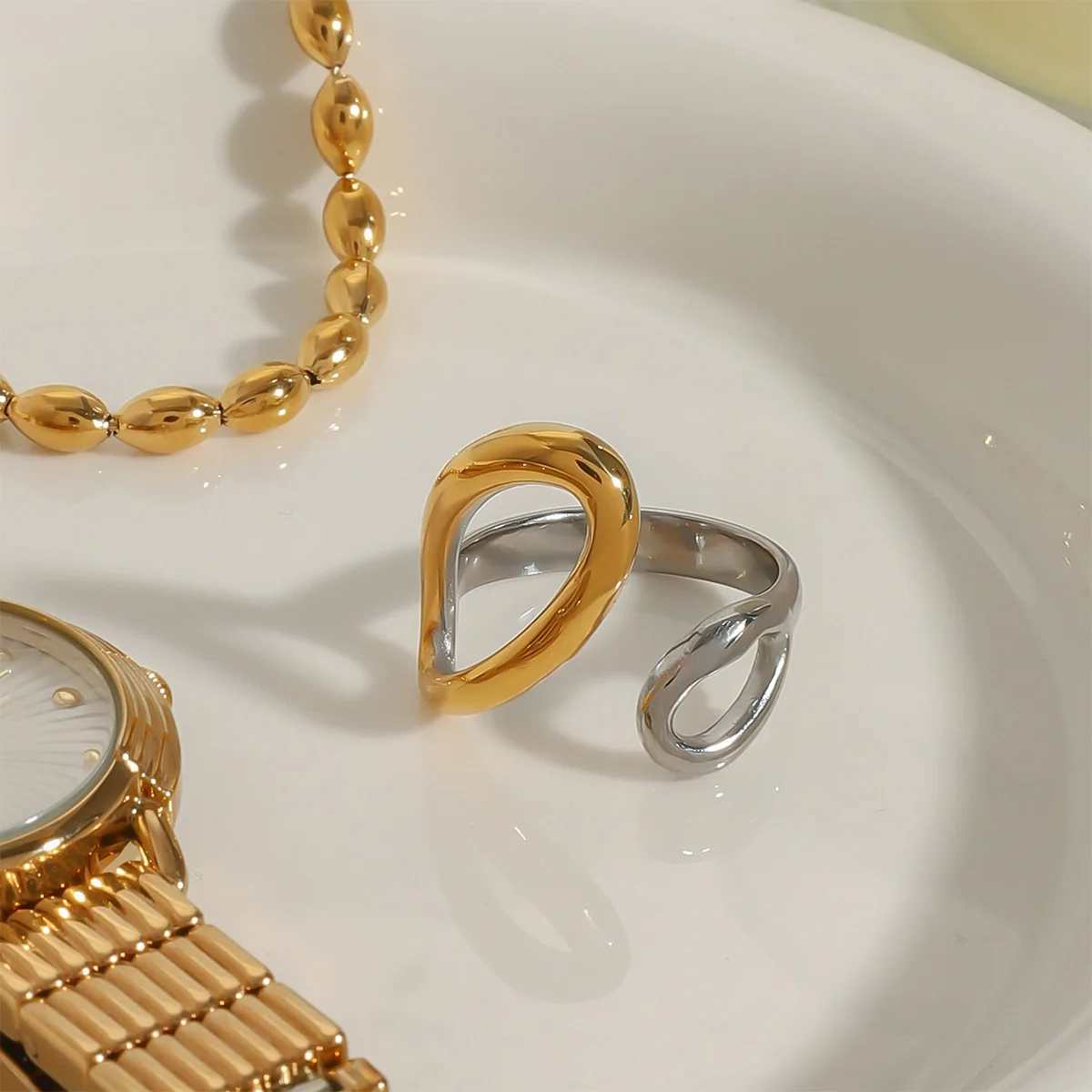 Elegant Geometric Stainless Steel Plated High Quality Charm Stylish Hollow Adjustable Open Ring - Image 2