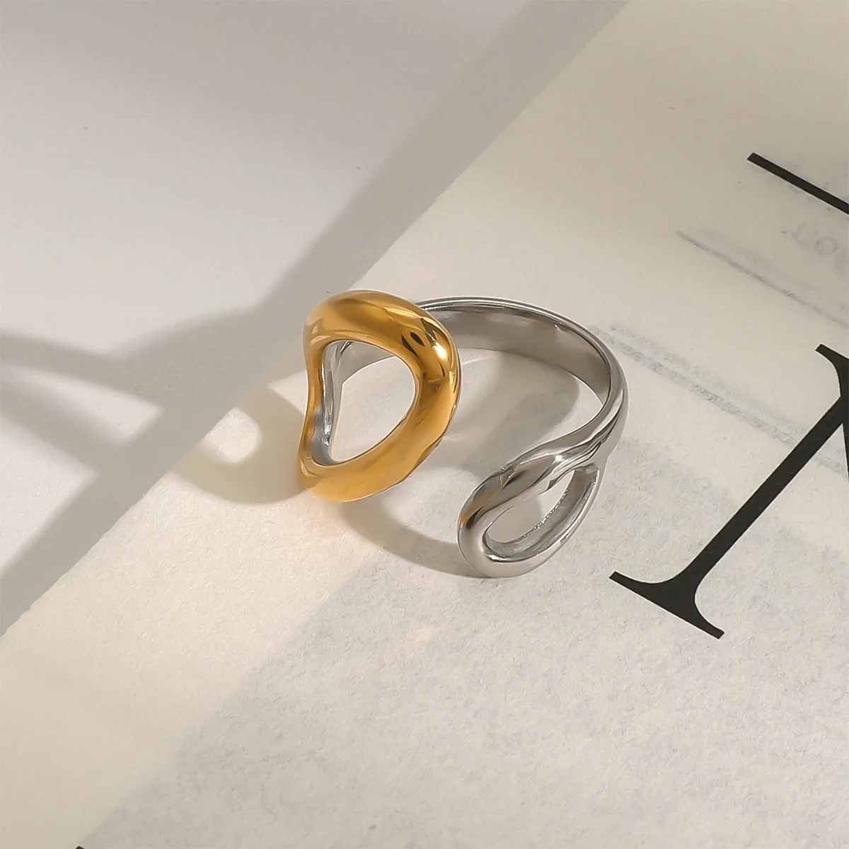 Elegant Geometric Stainless Steel Plated High Quality Charm Stylish Hollow Adjustable Open Ring - Image 3