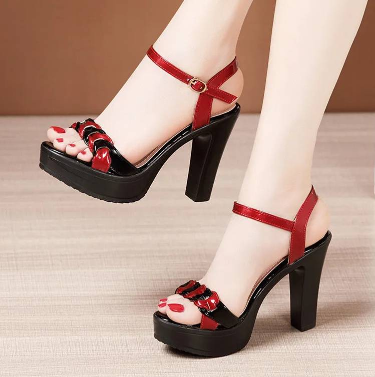 Elegant High Quality Leather Platform Open Toe High Heels Sandals - Image 5