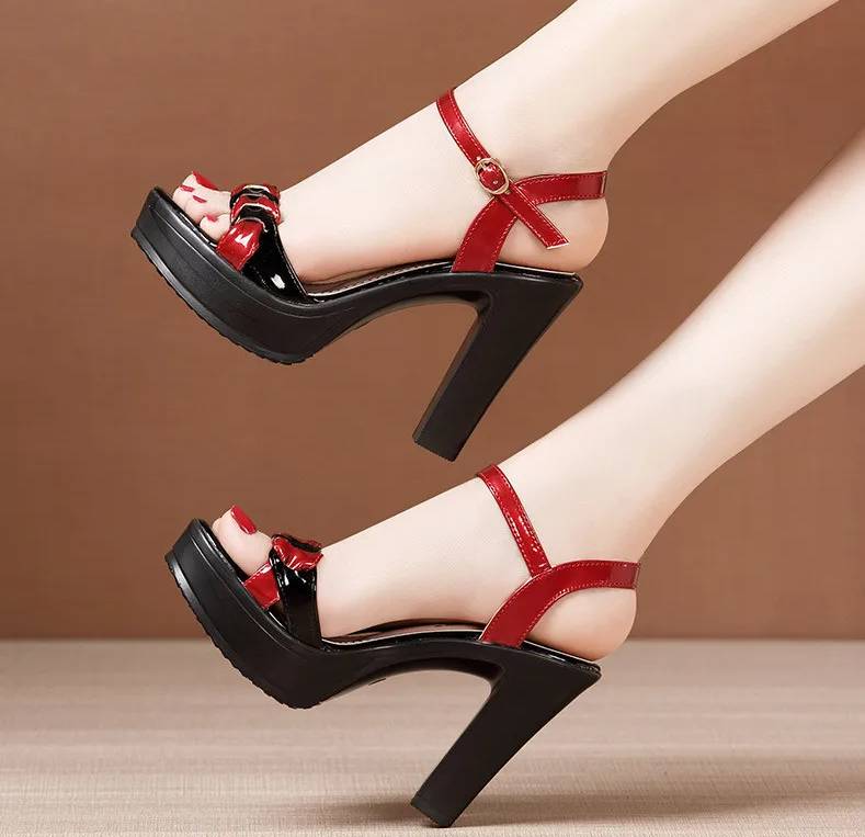 Elegant High Quality Leather Platform Open Toe High Heels Sandals - Image 6