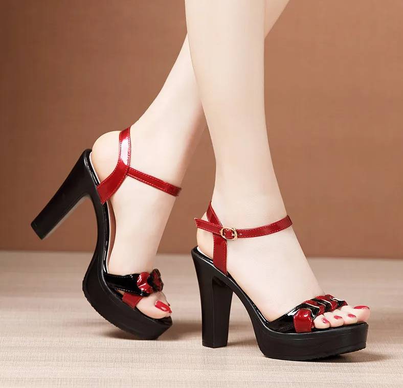 Elegant High Quality Leather Platform Open Toe High Heels Sandals - Image 4