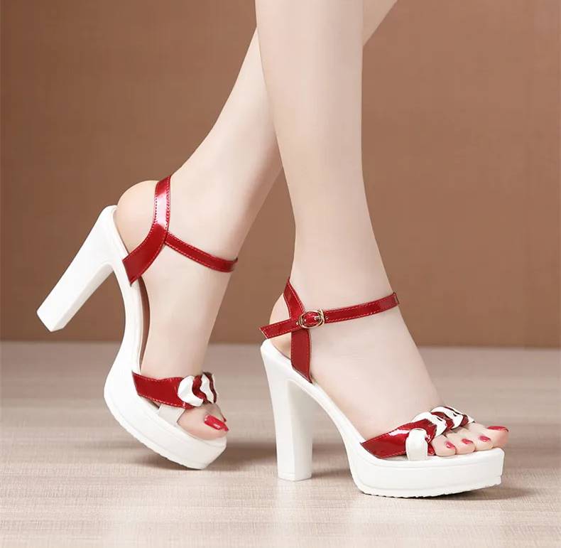 Elegant High Quality Leather Platform Open Toe High Heels Sandals - Image 3