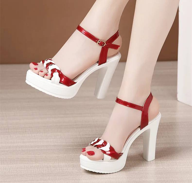 Elegant High Quality Leather Platform Open Toe High Heels Sandals