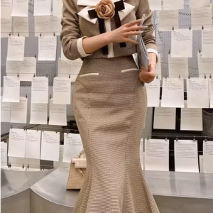 Elegant High Quality Small Fragrant Jacket Coat Long Skirt Two Piece Sets