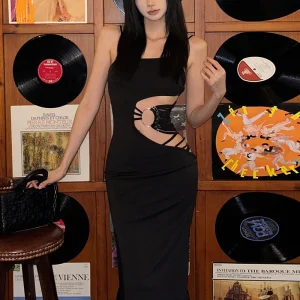 Elegant Hollow Out Gothic Aesthetic Sleeveless Evening Party Bodycon Dress