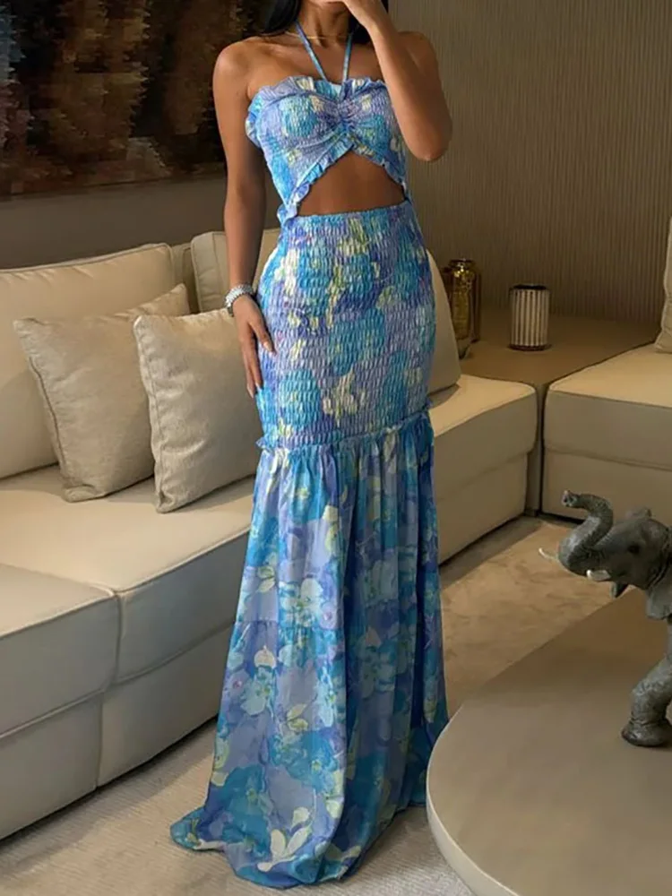 Elegant Hollow Out Patchwork Sleeveless Chic Party Maxi Dress - Image 2