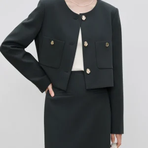 Elegant Button Fly Jacket And Mini Half Skirt 2 Piece Suit