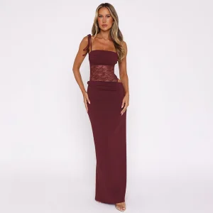 Elegant Lace Cut Out Spaghetti Strap Patchwork Holidays Party Backless Long Dress