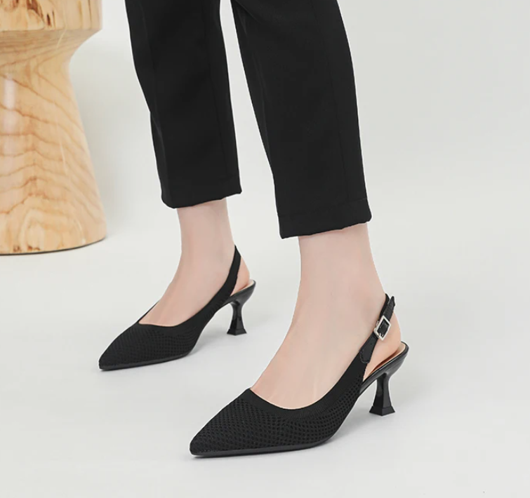 Elegant Large Heel Sandals Knitted Hollow Breathable High Heels Pumps - Image 11