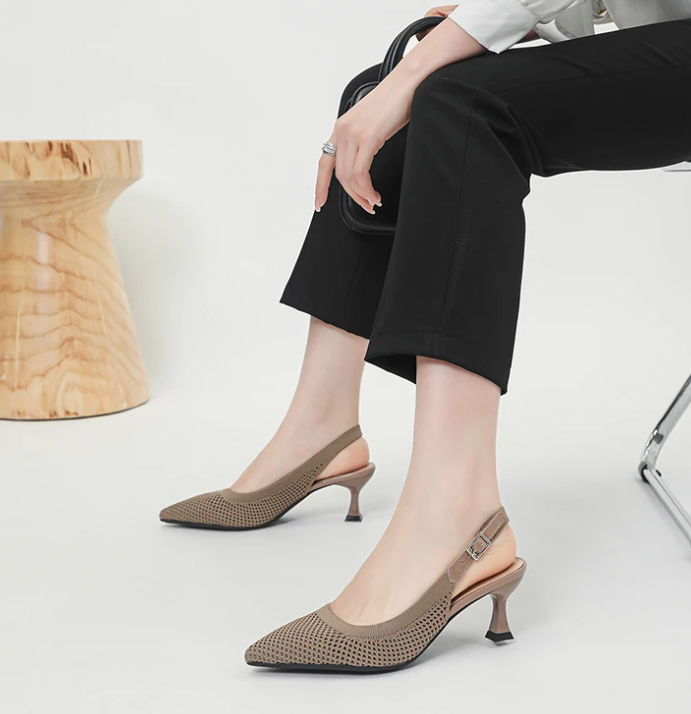 Elegant Large Heel Sandals Knitted Hollow Breathable High Heels Pumps - Image 9