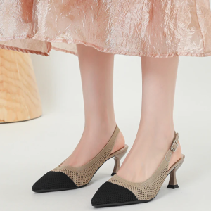 Elegant Large Heel Sandals Knitted Hollow Breathable High Heels Pumps