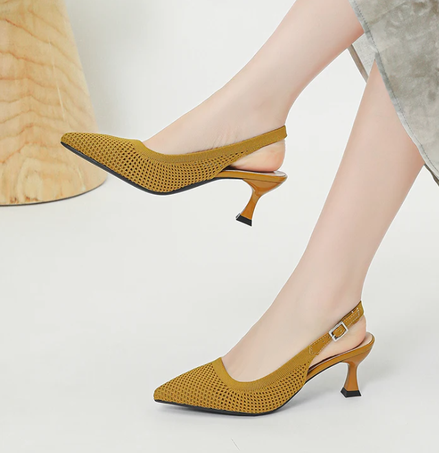 Elegant Large Heel Sandals Knitted Hollow Breathable High Heels Pumps - Image 4