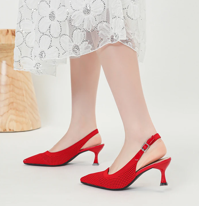 Elegant Large Heel Sandals Knitted Hollow Breathable High Heels Pumps - Image 24