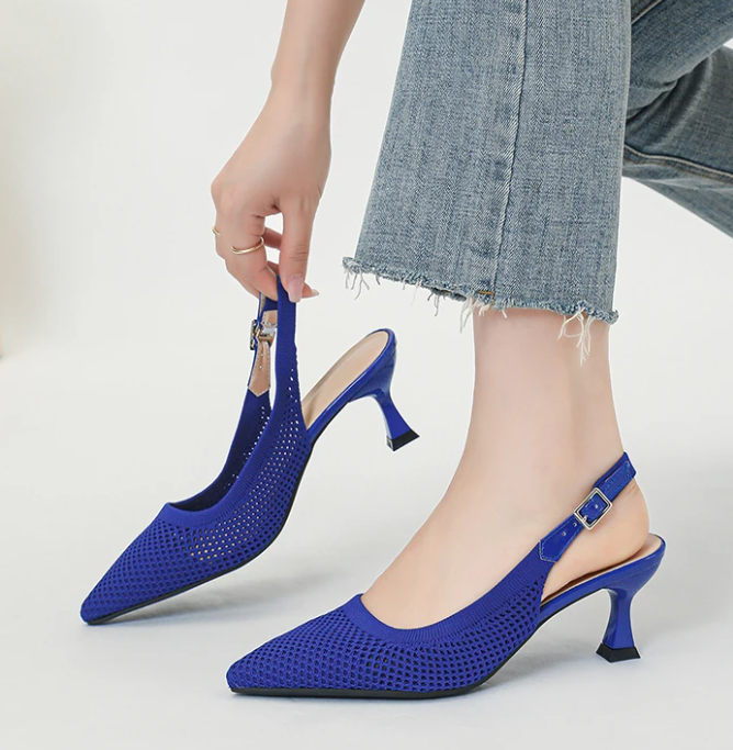 Elegant Large Heel Sandals Knitted Hollow Breathable High Heels Pumps - Image 18