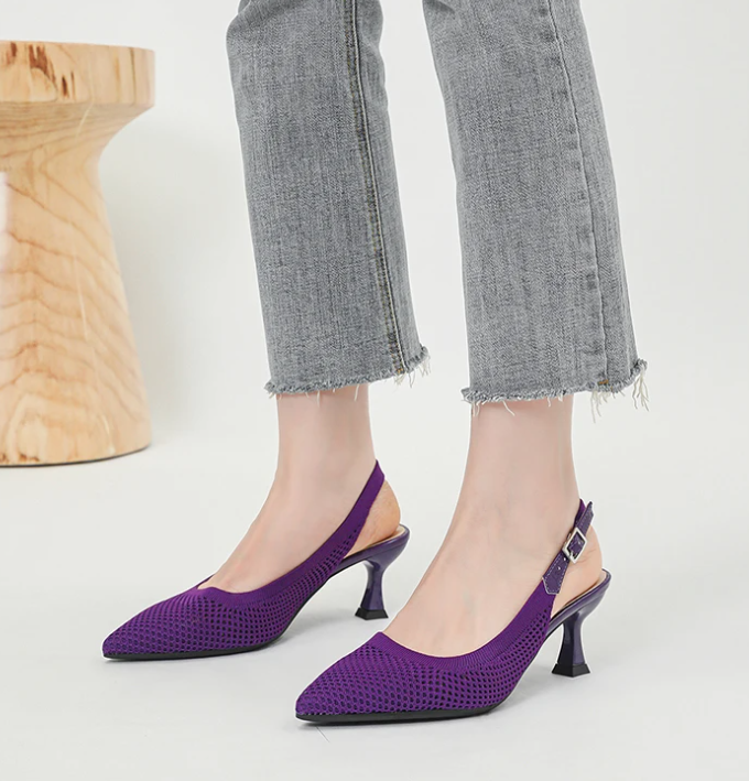 Elegant Large Heel Sandals Knitted Hollow Breathable High Heels Pumps - Image 13