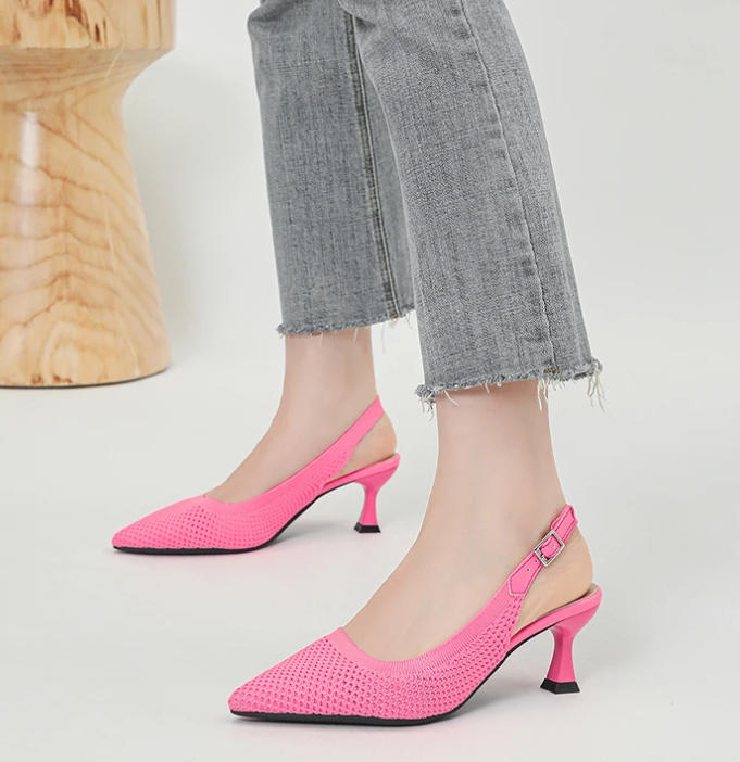 Elegant Large Heel Sandals Knitted Hollow Breathable High Heels Pumps - Image 15