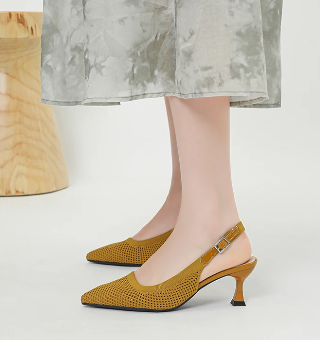 Elegant Large Heel Sandals Knitted Hollow Breathable High Heels Pumps - Image 3